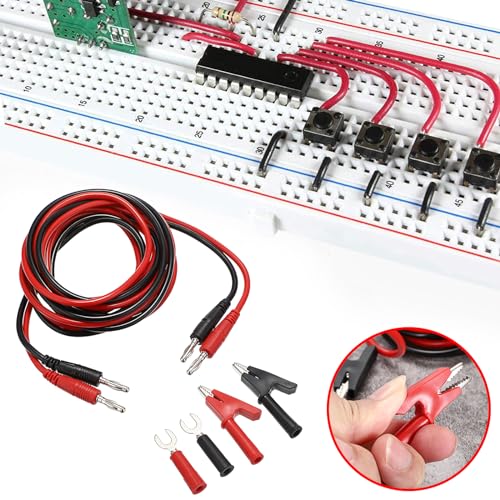 Sumnacon 4 in 1 Banana Plug Alligator Clip Pure Copper Fork Test Lead, 9.8 Ft Multimeter Flexible Test Lead Wire Cable with Protective Jack Copper Clamps for Electrical Testing 1000V/15A - size: 9.8 ft