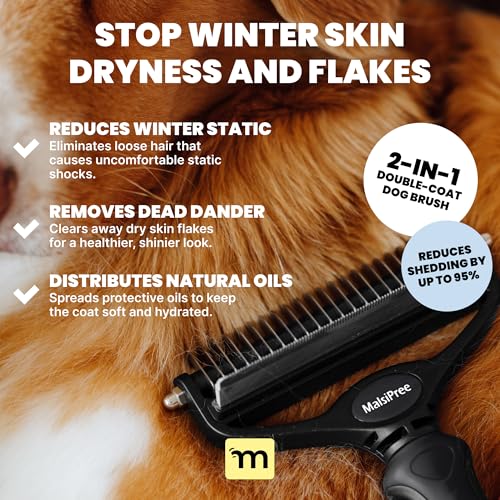 MalsiPree Dog Brush - Large Black, 2-in-1 Undercoat & Dematting Rake | 2-in-1 undercoat rake & dematting brush - deshedding tool - Use for medium to large double-coated dogs & cats