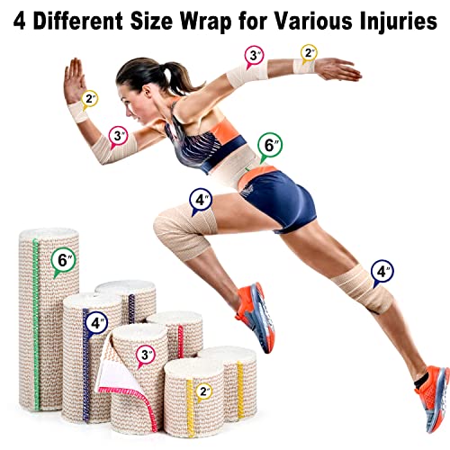 FRESINIDER Premium Elastic Bandage Wrap 6 Inch, 4 Pack, Hook and Loop | Extra-Wide 6-Inch Cotton Compression Wrap for Thigh, Shoulder and Large Leg; Secure Ends for Swelling and Injury Recovery. - color: 4 Pack X 6 Inches