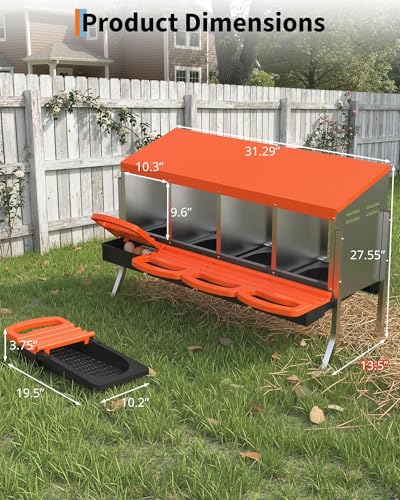 Metal Chicken Nesting Box with Easy-Collect Tray & Lid – 3/4/2x2 Compartment Heavy Duty Roll Away Nesting Boxes for Chickens, Wall Mount or Freestanding, Galvanized Steel Hen Laying Box for Coop