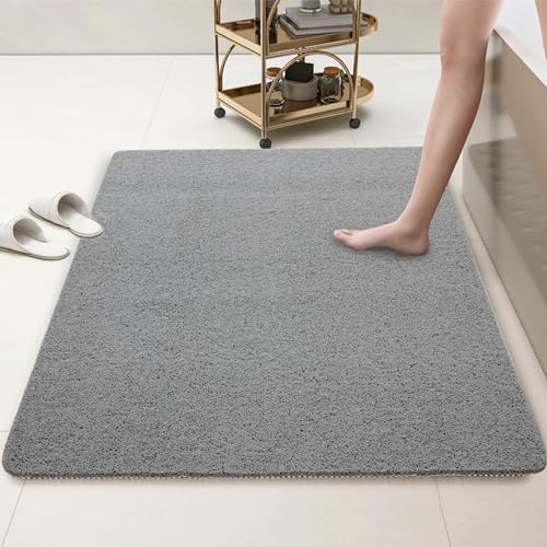 HOMBYS 58 x 32 Extra Large Shower Mat for Shower Stall Tub, Non Slip Bath Mat Bathroom Accessories, PVC Loofah Mats for Shower and Bathroom, Quick Drying, (Grey, 58"x32") - color: Grey, size: 2'8" x 4'10" (Rectangular)