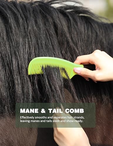Shinewell Horse Grooming Kit, Complete Horse Brush Set, Equine Grooming Tools for Shedding & Daily Care Green - color: Green