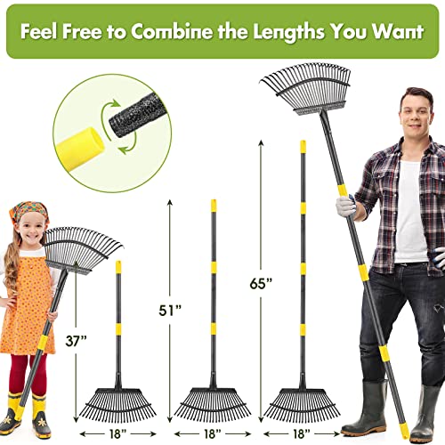 Rake for Leaves, Heavy Duty Leaf Rakes for Lawns & Yard - 65” Adjustable Long Handle 18” Width 25 Metal Tines - Gardening Rake for Adults Kids for Shrub,Grass,Mulch - style: 25 Tines 5FT