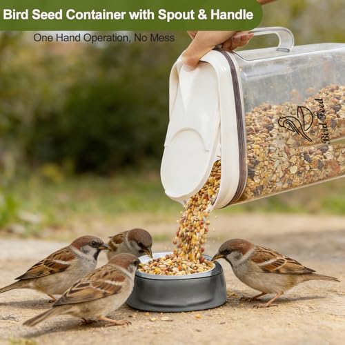 Bird Seed Storage Container, 4 Qt/3.5 L Bird Food Container with Spout, Pet Food Container Airtight,Wild Bird Seed Dispenser for Sunflower Seed-Clear Plastic