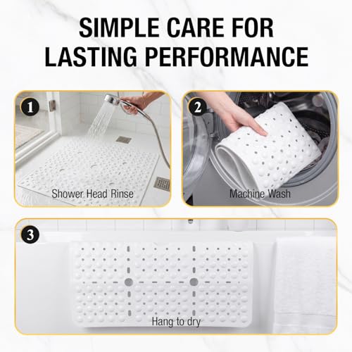 HITSLAM Square Shower Mat 27x27 Inch, Extra Large Non Slip Shower Mats for Inside Shower Stall, Anti Slip Bath Floor Mat with Strong Suction Cups & Drain Holes, Machine Washable, White - color: White