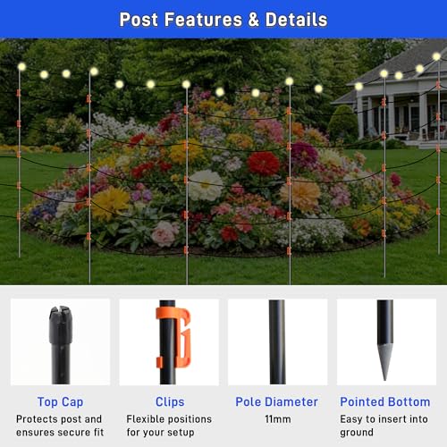 76Inch Electric Fence Posts 40Pack, Fiberglass Fence Post with 200 Adjustable Clips for Garden, Step-in Temporary Fence Stakes for Patio Yard Farm, Glass Fiber Fencing for Livestock Horse Cattle - size: 76 Inch