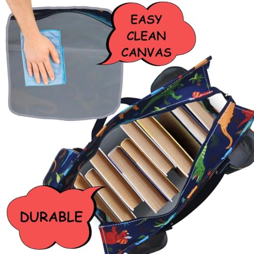 NGIL Utility Water Resistant Tote Bag | Work Tote for Women, Nurse Bag, Teacher's Choice Purse, Gym Bag, Everyday Organizer Top Zipper Closure - color: Dino World- Navy