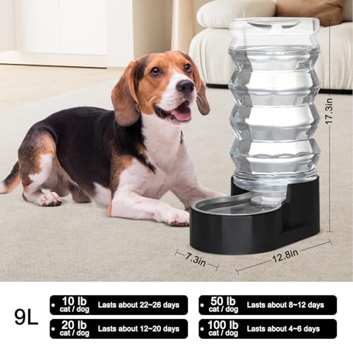 RIZZARI 9L Filtered Dog Water Dispenser: Large Capacity Multi Pet Solution | No Power Needed/Dishwasher-Safe/BPA-Free/Spill-Resistant/ For Multi-Dog Homes/Garage/Balcony - color: Pure Black, size: 9L
