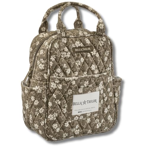 Bella Taylor Lunch Tote, Quilted Lunch Bag, Woodland Floral | Lightweight quilted cotton lunch box, easy-to-clean PEVA lining, 3 outside/1 inside pocket, durable construction - color: Woodland Floral