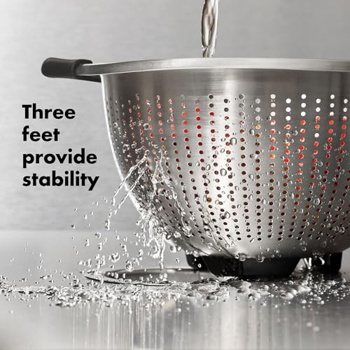 OXO Good Grips Stainless Steel 3 qt./ 2.8L Colander | Generous 5-quart capacity provides ample space for batch prep, with a self-draining solid ring base to prevent tips. - size: 3 Qt