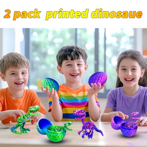 2 Packs，7.08" 3D Printed Dinosaur Skeletons Toys,Dinosaur Egg, Flexible，Animals,Fidget Toy,Desk Executive Toy，Easter Eggs Basket Stuffers,Toys for Boys Kids Teen 5-7 4-6 8-12 - color: D-21