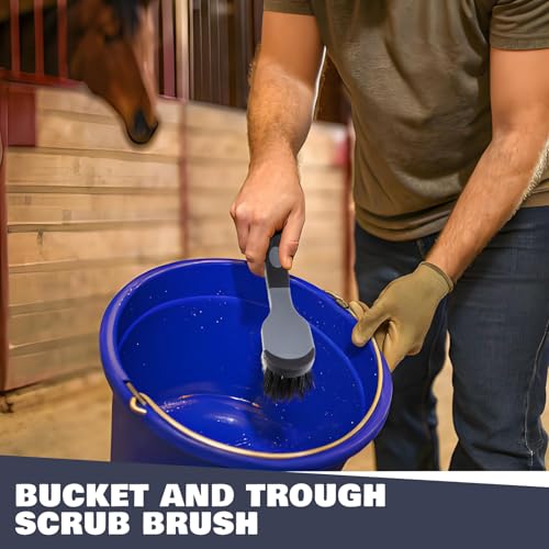 2 Pack 10" Horse Bucket Brush, Horse Bucket and Trough Scrub Brush, Water Buckets Brushes for Livestock Farm Equine Water Buckets Feed Trough Non Slip Grip Durable Synthetic Fiber Black Gray - color: Gray