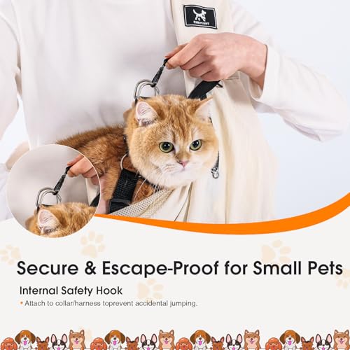 Dog Sling Carrier for Small Dogs & Cats 5-20 lbs, Adjustable Depth | Breathable Air Mesh Puppy Sling, Water-Resistant Travel Bag, Double Safety Leash, Machine Washable, Hands-Free Pouch, Apricot - color: Apricot