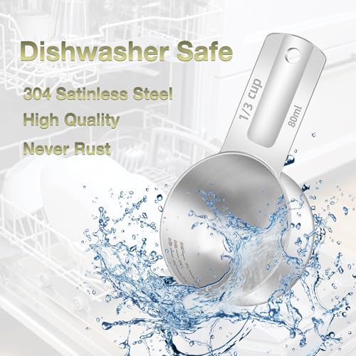 1PCS 1/3Cup (80ml, 2.6oz) Measuring Cup, Etched Inner Scale Measure Scoop | 18/8(304) Food-Grade Stainless Steel, Seamless One-Piece design, Metric and US Measurement, ‌Rust-Free, Dishwasher-Safe - size: 1/3Cup