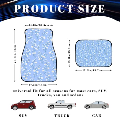 Flower Car Floor Mats Blue Daisy Spring Cottagecore Floral Carpet Front Rear Carpets Mat Decorative Car Floor Carpets Non-Slip Auto Car Accessories Universal Fit Car Accessories for Truck - color: Blue Daisy