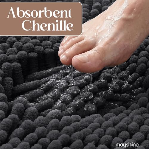 MAYSHINE Chenille Plush Extra Long Bath Mat Runner, 1 INCH Pile, Charcoal Gray, 59x31 inches, Machine Washable, Non-Slip - color: Charcoal Gray, size: 59"x31" Rectangular