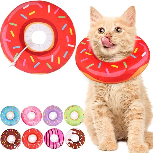 Cat Cone Collar Soft, Cute Cat Donut Collar After Surgery, Adjustable Kitten Recovery Cones to Stop Licking, Lightweight Neck Elizabethan Collars for Cats Kittens (Red, Small) - color: Red, size: Small