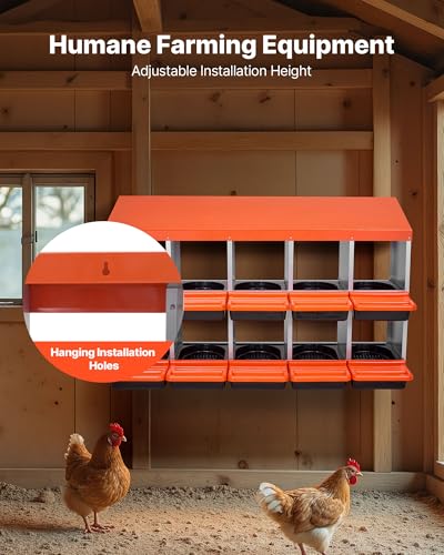 VEVOR 2 Tiers Chicken Nesting Boxes, 10 Compartments, Metal Egg Laying Boxes with Protective Collection Lids, Roll Out Nesting Box, Easy to Assemble, Ideal for Hens, Ducks, Chickens, and Other Poultry