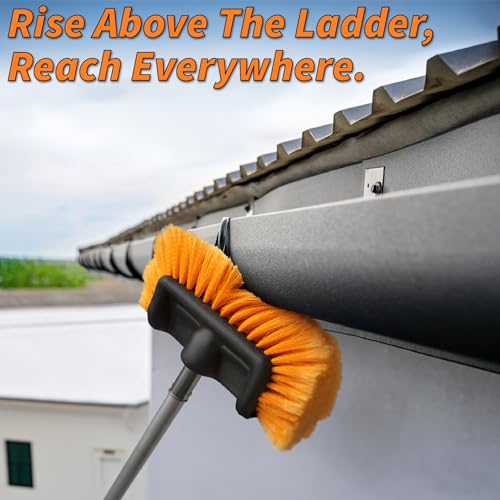 14 Foot Exterior House Cleaning Brush Set with 5-8 ft Extension Pole | Vinyl Siding Brushes with Telescopic Extendable Pole & Window Cleaning Squeegee // The Ultimate Extension Scrub Brush Set - size: 8 feet