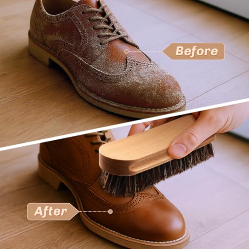 2 Pcs Horsehair Shine Shoes Brush Kit Polish Dauber Applicators Cleaning Leather Shoes Boots Care Brushes Suede Cleaner Brush(Wooden Concaved Brush) - style: Wooden Concaved Brush