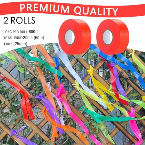 2 Pack Orange Flagging Tape, Non-Adhesive Plastic Ribbon Neon Marking Roll | 1"*400ft, Marking Tape for Tree Marking, Hunting, Boundaries and Hazardous Areas,Trail Marking - color: Orange-2pack