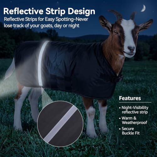 Waterproof Goat Blanket with Removable Liner for Winter | 600D Waterproof Goat Coat With Removable Liner, Reflective Strips, Adjustable Straps For Winter Warmth