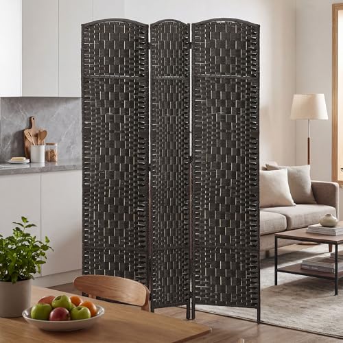 HOMCOM Room Divider 3-Panel, 6FT-Tall Folding Privacy Screen, Coffee | Freestanding Partition, Hand-Woven Design, for Room Separation, 360° Hinges, Paper Rope Diamond Weave - color: Coffee, size: 3 Panel