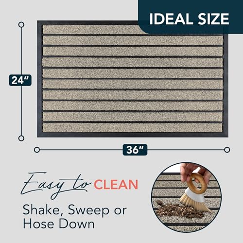 ubdyo Extra Durable Door Mat Outside Entrance (36" x 24", Bright Beige) | Dirt Trapping, Non-Slip Backing, Indoor or Outdoor Use, Welcome Mat, Low Profile, Natural Rubber, Stain Fade Resistant - color: Bright Beige, size: 36" x 24" (Rectangular)