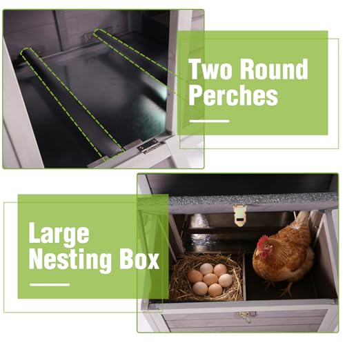 GUTINNEEN Small Chicken Coop Wooden Duck House for 2-3 Chickens with Nesting Box, Metal Tray, and Raised Legs, Foldable Door, and Perches 40.9" L