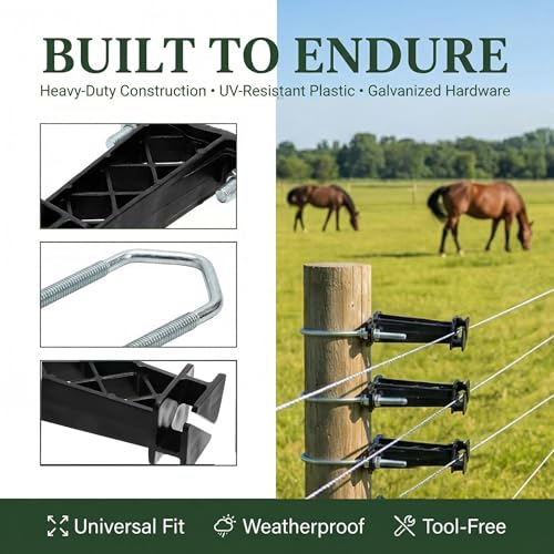 Hiceeden 24 Pcs Tube Post Insulators, Electric Fence Insulator for Fence Wire Chain Link, T Extender Insulators for Square or Round Tubing, Black