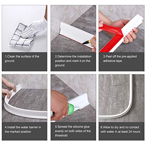 78Inch Collapsible Threshold Water Dam 1.5" high Walkin Shower Guard To Keep Water In Shower Stall Water Barrier Silicone For Dry And Wet Bathroom Kitchen Wheelchair Accessible - color: 1.5" High/White, style: 78inch
