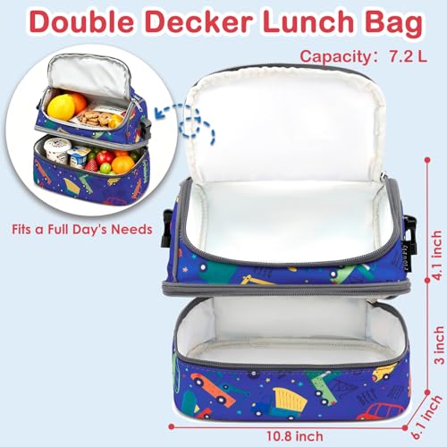 FlowFly Kids Double Decker Cooler Insulated Lunch Bag Large Tote for Boys, Girls, Men, Women, With Adjustable Strap, Car - color: Assorted/Multicolor