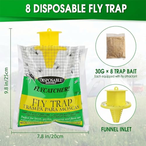 Outdoor Fly Traps 4 Pack,Hanging Fly Catcher Bags,Disposable Flies Killer for Outside Trash Areas,Horse,Ranch,Barns,Stables,Yard,Patio,Poultry Farm & Heavy Fly Control.
