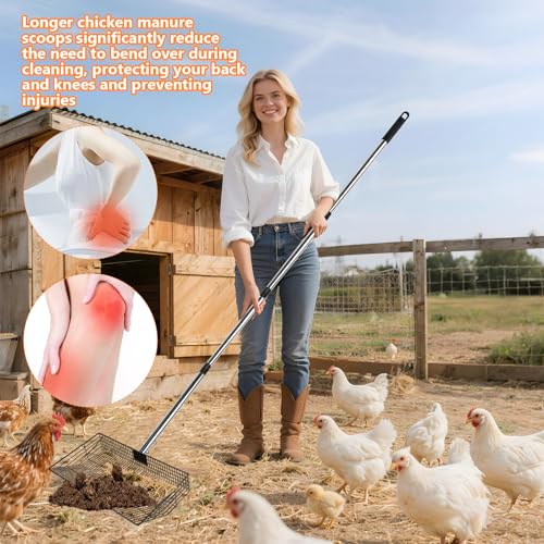 Chicken Poop Scooper for Sand, 15-Inch Large Adjustable Metal Chicken Manure Scoop, Chicken Coop Scooper for Sand Suitable for Chicken Coops, Rabbit Coops, Stables, Gardens, Beaches - size: 3.9"L x 15.0"W x 66.5"H