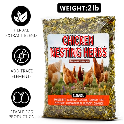 Nesting Herbs for Chicken Coop - 32 oz Natural Chicken Treats, Poultry Feed Botanical Mix, Plant-Based Coop Snacks for Daily Wellness, Feather Quality, Egg Production (2 Pound) - size: 2 Pound (Pack of 1)