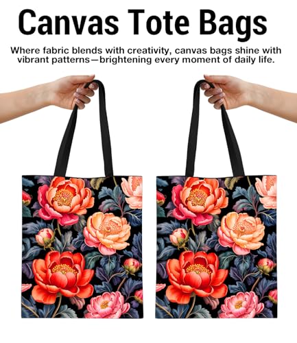 Aesthetic Floral Canvas Tote Bag - Reusable Shoulder Tote Bag for Women Lady Casual Vacation, Shopping, Work, Gym - color: 6