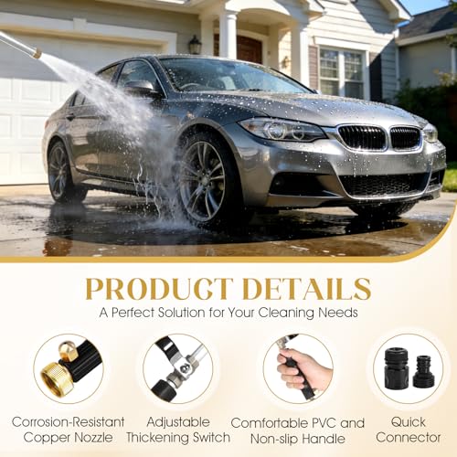 Jet Nozzle for Garden, High Pressure Washer Tools with 2 Different Nozzles and Hose Quick Connectors, Quick Connect Flexible Wand Lance for Gutter Patio Car Pet Window Garden Cleaning at Home