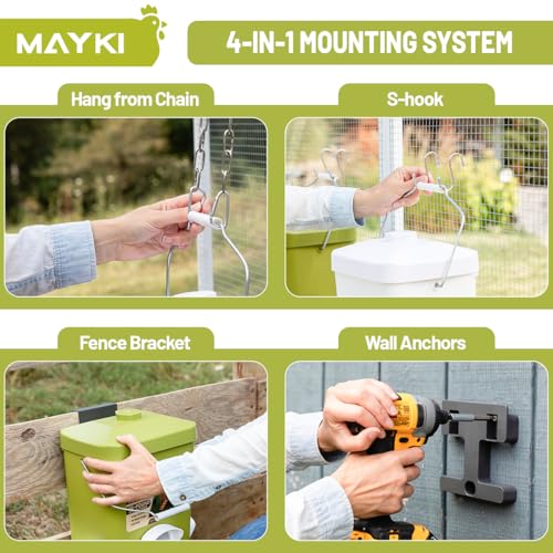 MAYKI Chicken Feeder and Waterer Set and Automatic Chicken Coop Door Solar Powered, Automatic Coop Accessories