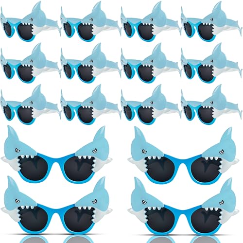 16 Pairs Shark Sunglasses Bulk Shark Photo Booth Props Tropical Ocean Theme Party Supplies for Kids Adults Birthday Party Decorations