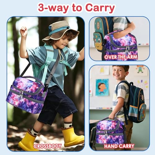 FlowFly Double Decker Cooler Insulated Lunch Bag Large Tote for Boys, Girls, Men, Women, With Adjustable Strap,Galaxy - color: Galaxy