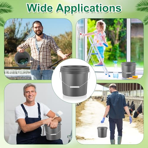 Tioncy 24 Pcs 2 Gallon Plastic Buckets with Lids and Handles,Grey | Storage Pails for Paint, Cleaning, Organizing, Durable Containers, Metal Handles, Plastic Material - color: Gray