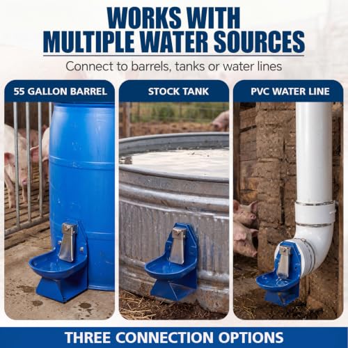 Threehoney Automatic Gravity-fed Pig Waterer for Show Pig & Farm Supplies | Cast Aluminum Water Bowl for Hog Sow & Livestock Animals, Bucket or Barrel Mount Watering System, Reduce Daily Animal Chores