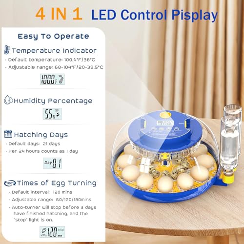 18 Egg Incubator with Automatic Egg Turning and Humidity Control,Water Refill,Egg Candler,Incubators for Hatching Chicken,Ducks,Goose,Quail,Pigeon,Parrot,Turkey for Farm, Home,Science Classroom