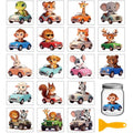 GLOBLELAND 18 Sheets Driving Animals Cars Transfer Sticker for Cup Crafts 3.9x3.6 inch Cute Cat Dog Truck Decal Stickers Rabbit Bear Driver Rub on Transfers for Bottle Vase Glass Furniture Decor - style: Animals Cars