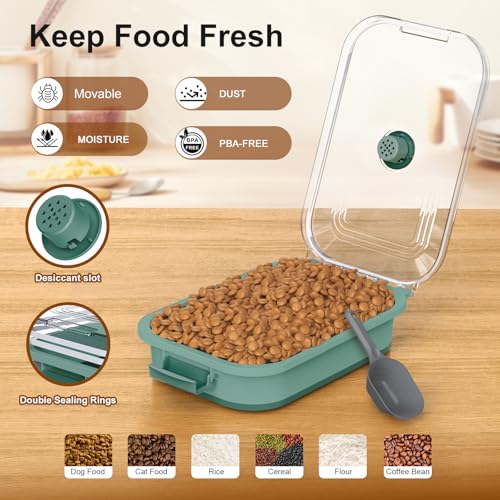 Dog Food Storage Container, 15-23 Lbs Collapsible Dog Food Container with Transparent Airtight Lid, Wheels and Scoop, Travel Pet Food Storage Container for Cat, Dog and Bird, Keep Dry Food Fresh - color: Green
