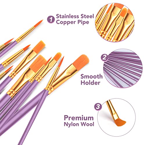 ESRICH 160PCS Paint Brushes, Paint Brush for Acrylic Painting | Artist Paintbrushes for Oil Watercolor, Body Face Rock Canvas, Small Paint Brushes for Kids, Purple - color: Purple, size: 160