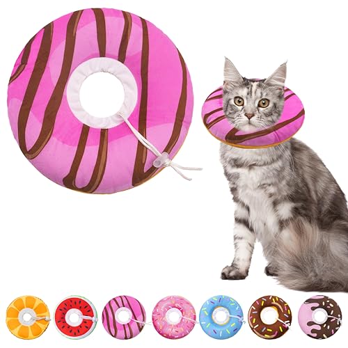 Seyezo Cat Cone Collar Soft, Adjustable Cat Recovery Cone, Pink, Medium | Stop Licking, Cute Donut E Collar, Anti-Lick Recovery, After Surgery, Elizabethan Collar for Kittens - color: Pink, size: Medium