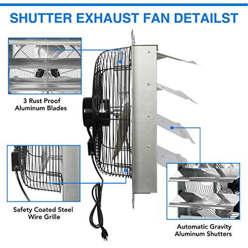 KEN BROWN 18 Inch Exhaust Fan with Power Cord, Automatic Shutter, 2600CFM, Aluminum Cooling Ventilation Fan, High Speed Wall Mounted Attic Fan for Garage, Greenhouse, Shop, Shed - size: 18 Inch