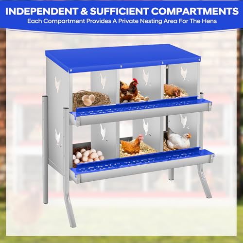 Chicken Nesting Box with Bracket Legs, 6 Compartment Nesting Boxes for Chickens, Chicken Laying Boxes to Protect Eggs, Easy to Clean & Install - color: Blue-6