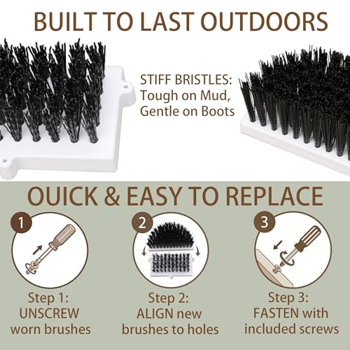 Heavy Duty Boot Scrubber Replacement Brushes Set with Solid Plastic Base - 4-in-1 Shoe Scraper Refill Kit (2 Side, 2 Bottom) & Screws - Custom Fit for Specific Models (Not Universal)